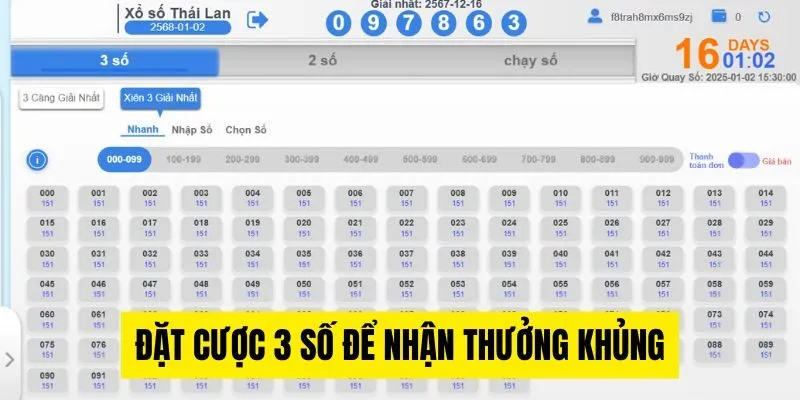 Đặt cược 3 số để nhận thưởng khủng